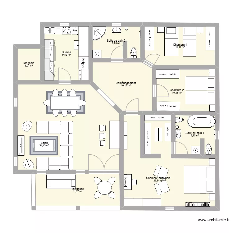 Ma maison pp 3cbres 10. Plan de 10  et 128 m²