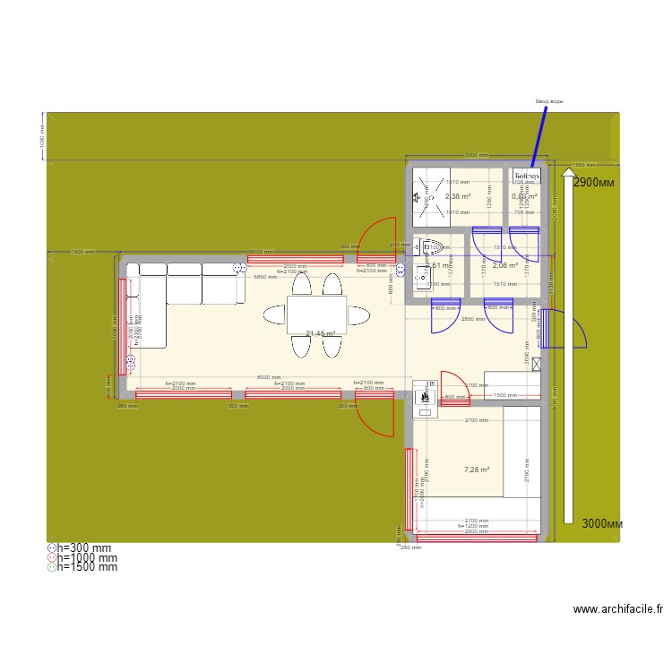 Юсупыч Баня Зеркало. Plan de 10 pièces et 94 m2