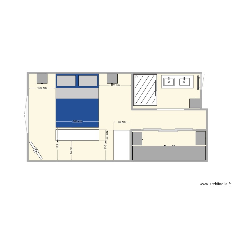 183B CHAMBRE COMMODE. Plan de 3 pièces et 21 m2