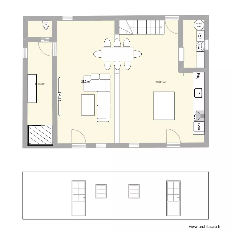 maison guerigny. Plan de 3  et 66 m²