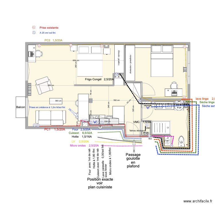 03 Boulogne Plan projet prises. Plan de 7 pièces et 53 m2