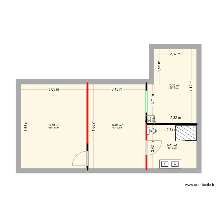 Youssef. Plan de 5 pièces et 49 m2