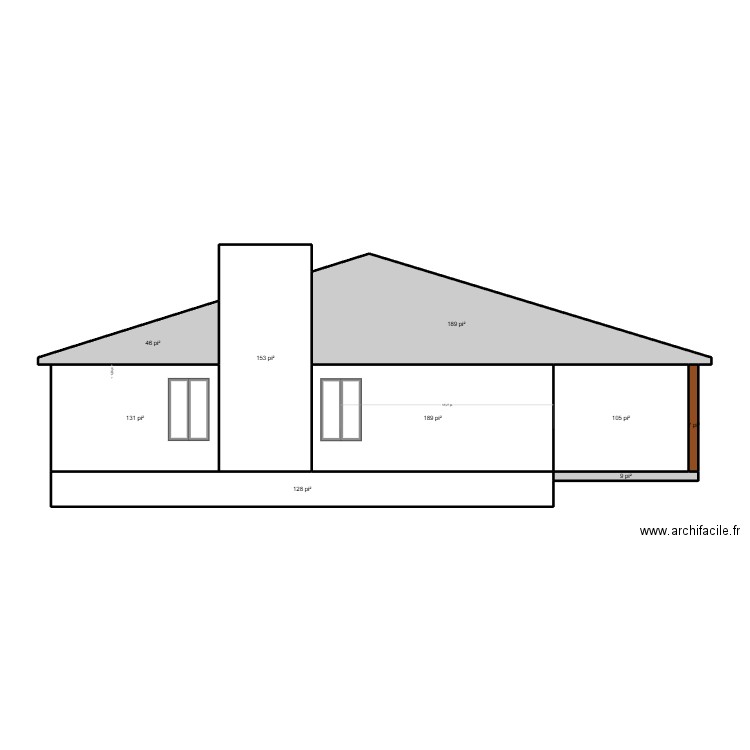 coté sud. Plan de 9 pièces et 89 m2