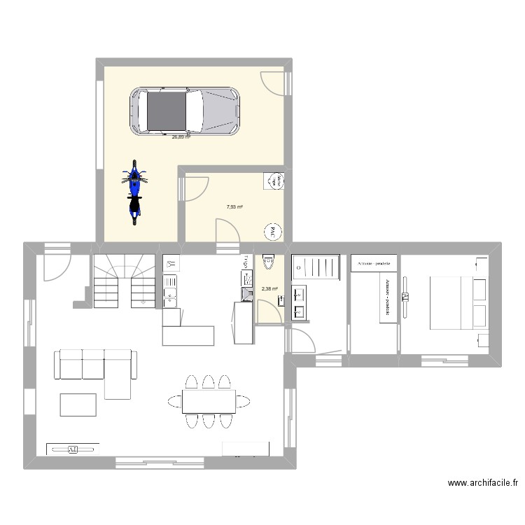 maison. Plan de 3 pièces et 37 m2