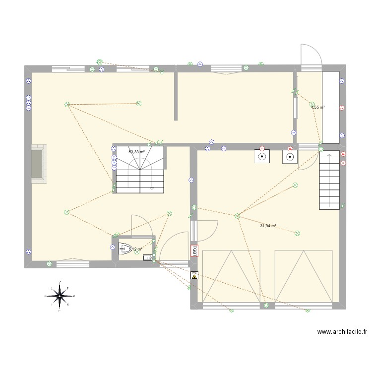 Maison Cormeilles-RDC-SANS Extérieur_Cloison Cuisine_V4. Plan de 4 pièces et 91 m2