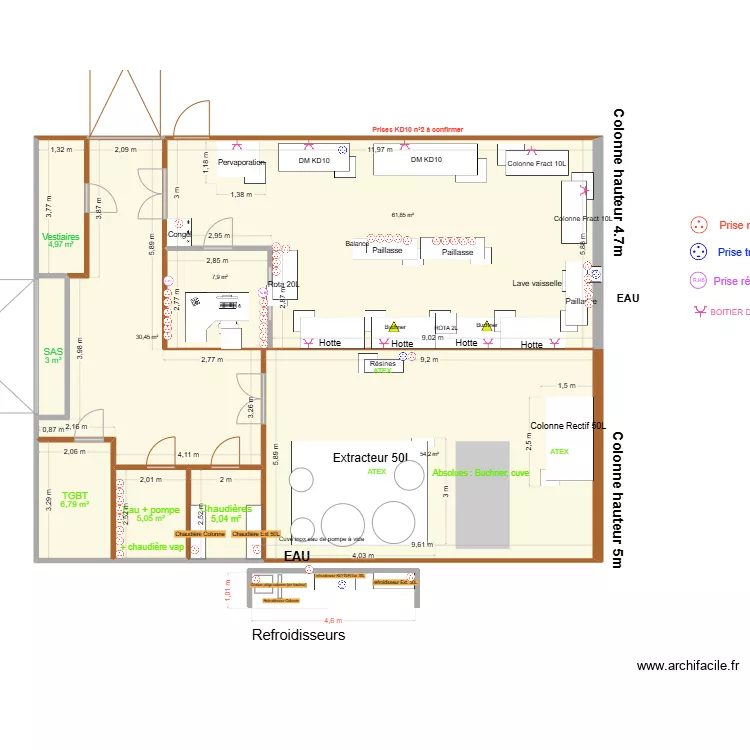 hall pilote &eacute;l&eacute;ctricit&eacute;. Plan de 
