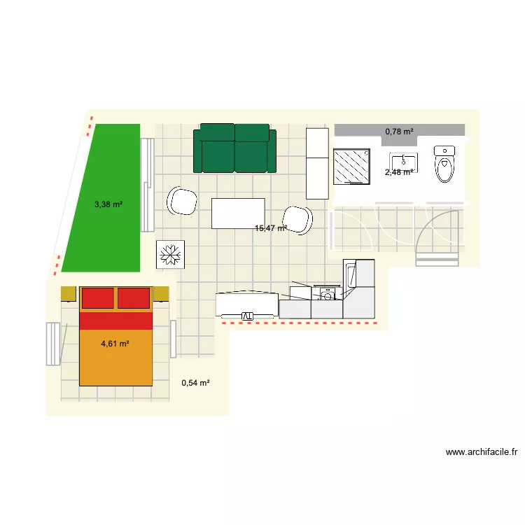 Voltaire. Plan de 6  et 27 m²