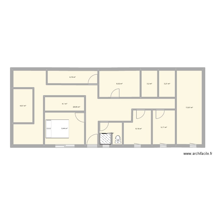 Lizac1. Plan de 12 pièces et 96 m2