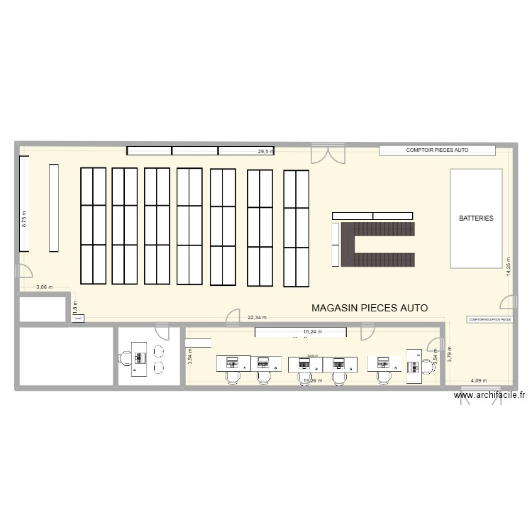 magasin. Plan de 2 pièces et 374 m2
