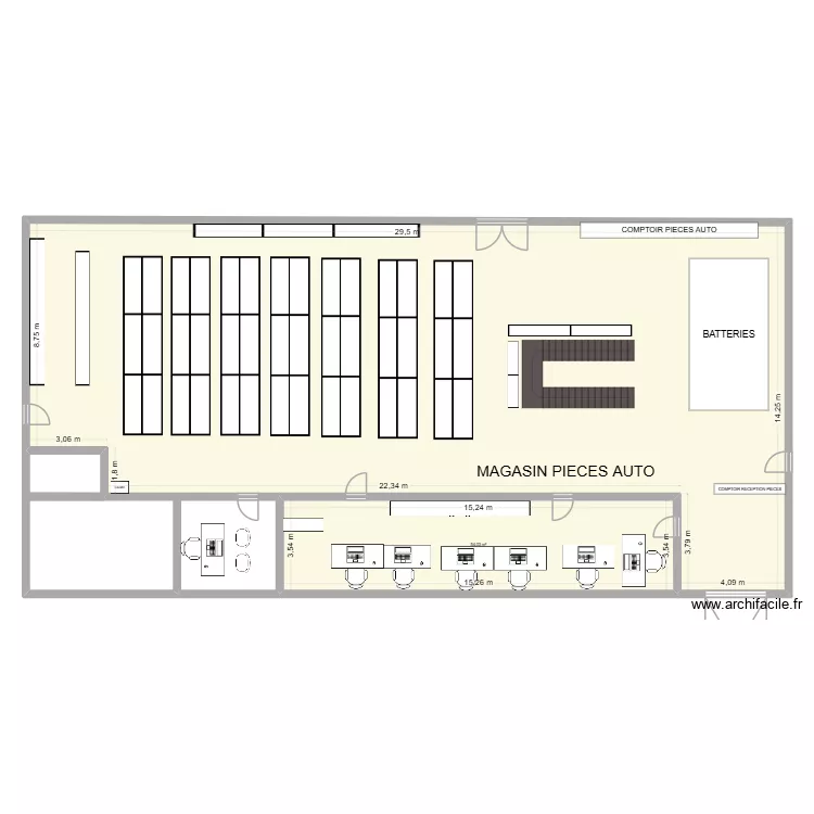magasin. Plan de 2 pièces et 374 m²