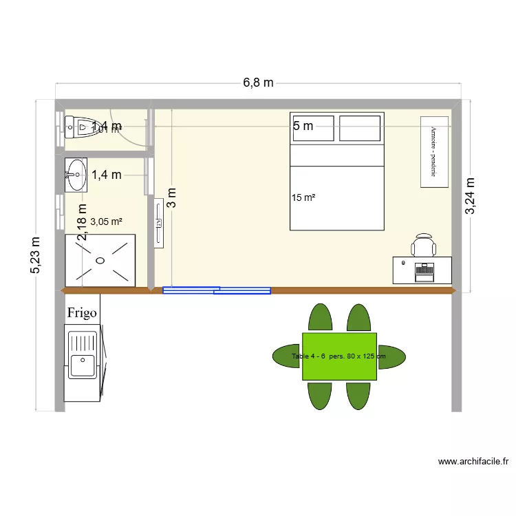 Carbet Jeff et Virginie. Plan de 3 pièces et 19 m² Carbet Jeff et Virginie. Plan de 3 pièces et 19 m²