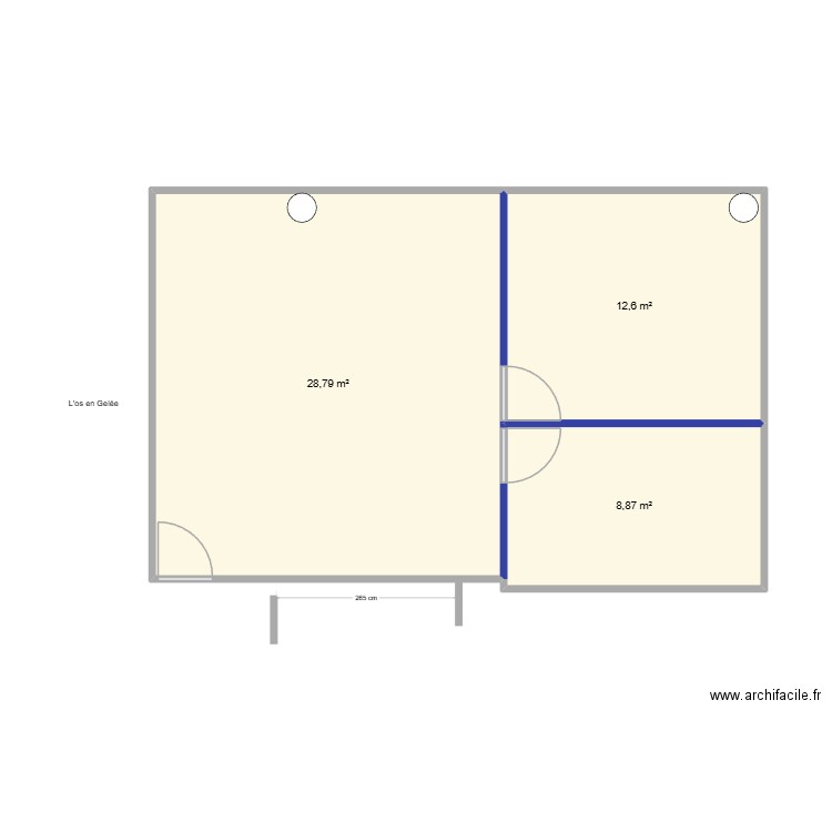 salles de montage travaux. Plan de 3 pièces et 50 m2