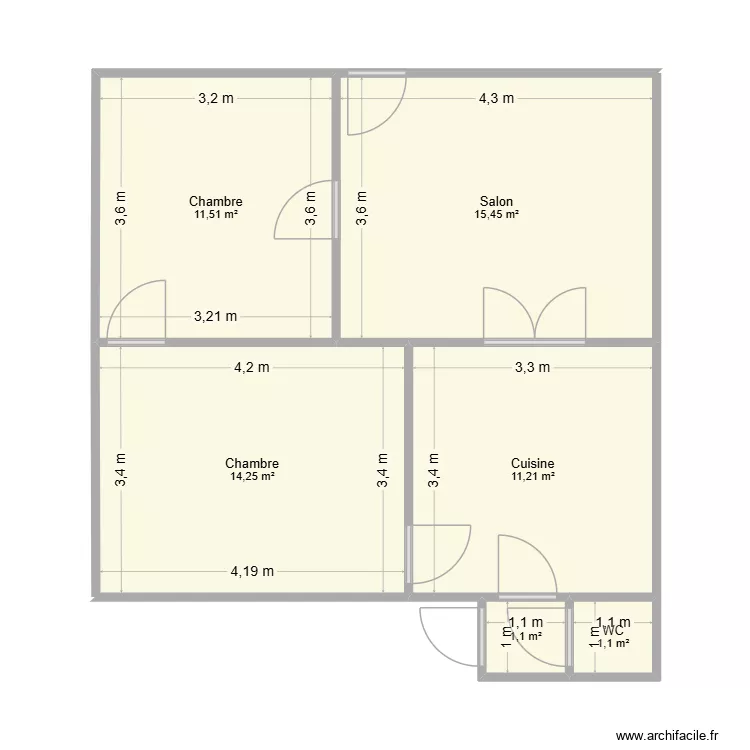 PLan avant extension. Plan de 6  et 55 m²