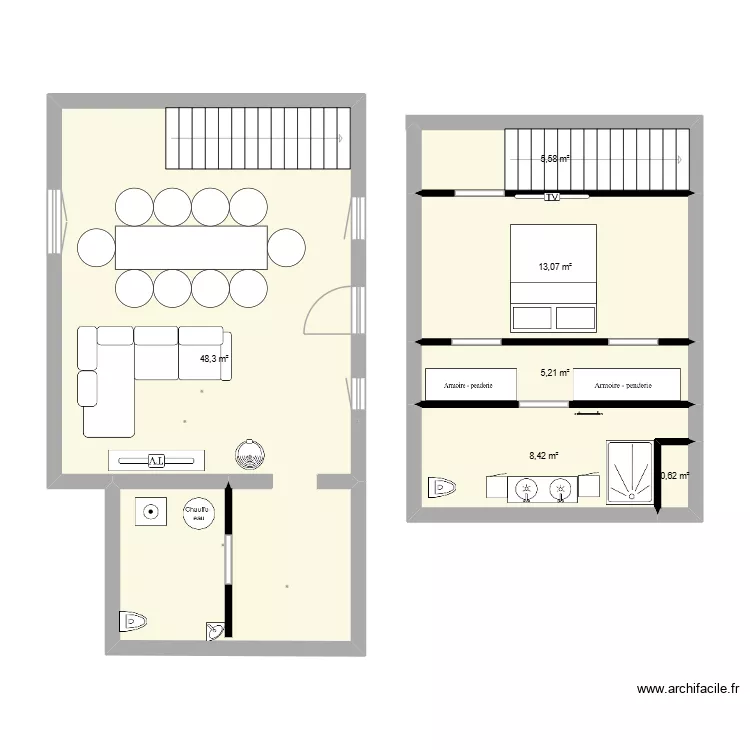 plan maison. Plan de 6  et 81 m²