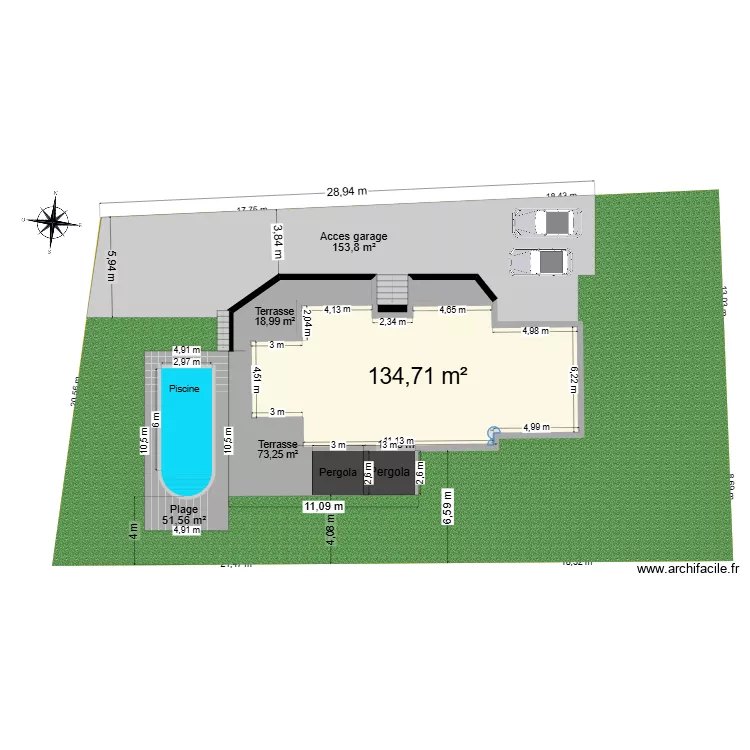 plan masse. Plan de 1  et 135 m²
