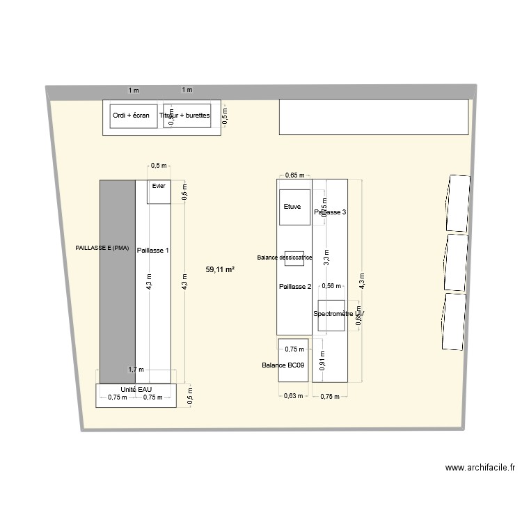 SALLE 109 MINERALE. Plan de 1 pièce et 59 m2