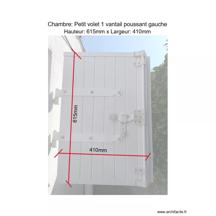 Chambre: Petit Volet 1 vantail poussant gauche. Plan de Chambre: Petit Volet 1 vantail poussant gauche. Plan de