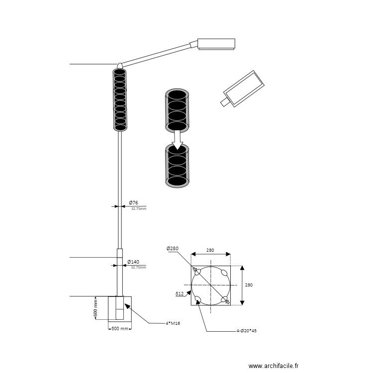 Fiche technique lampadaire. Plan de 0 pièce et 0 m2