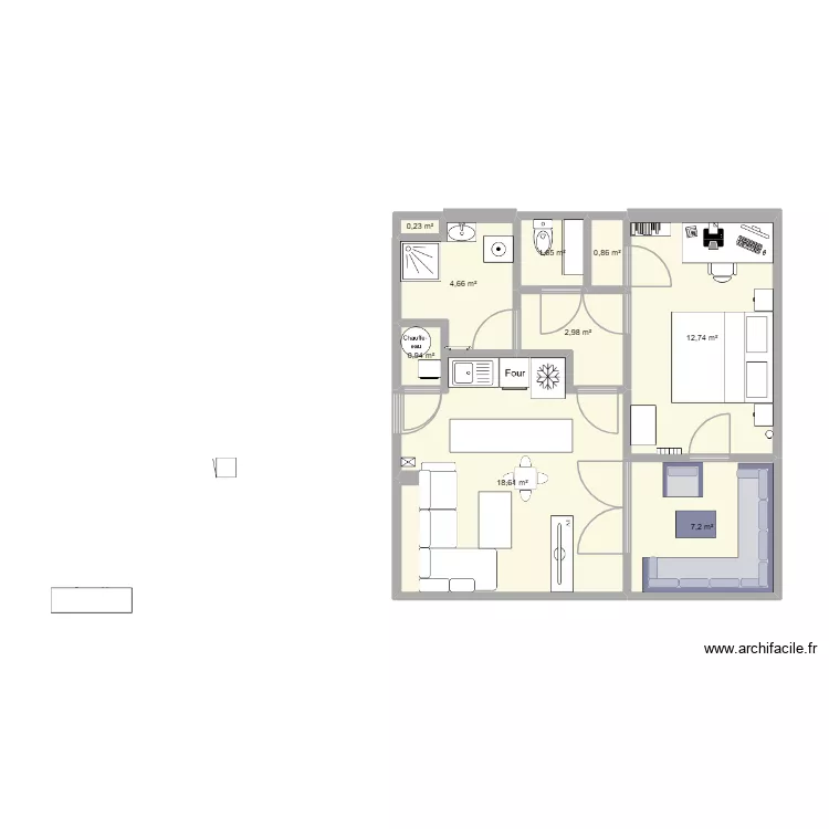 2e &eacute;tage Essentia bar cuisine. Plan de 9  et 50 m²