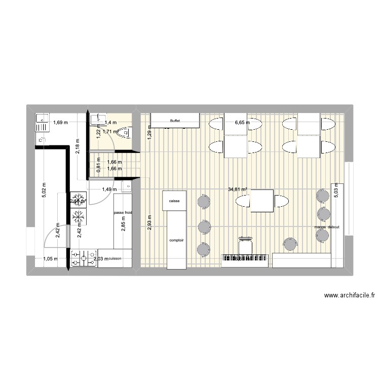 l'estanquet Narbonne. Plan de 3 pièces et 49 m2