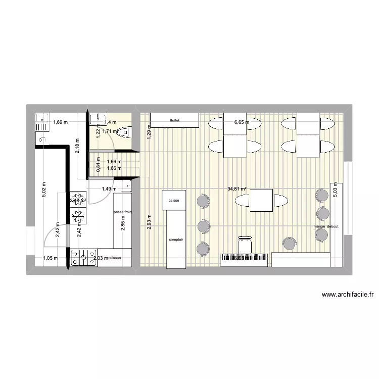 l'estanquet Narbonne. Plan de 3 pièces et 49 m²