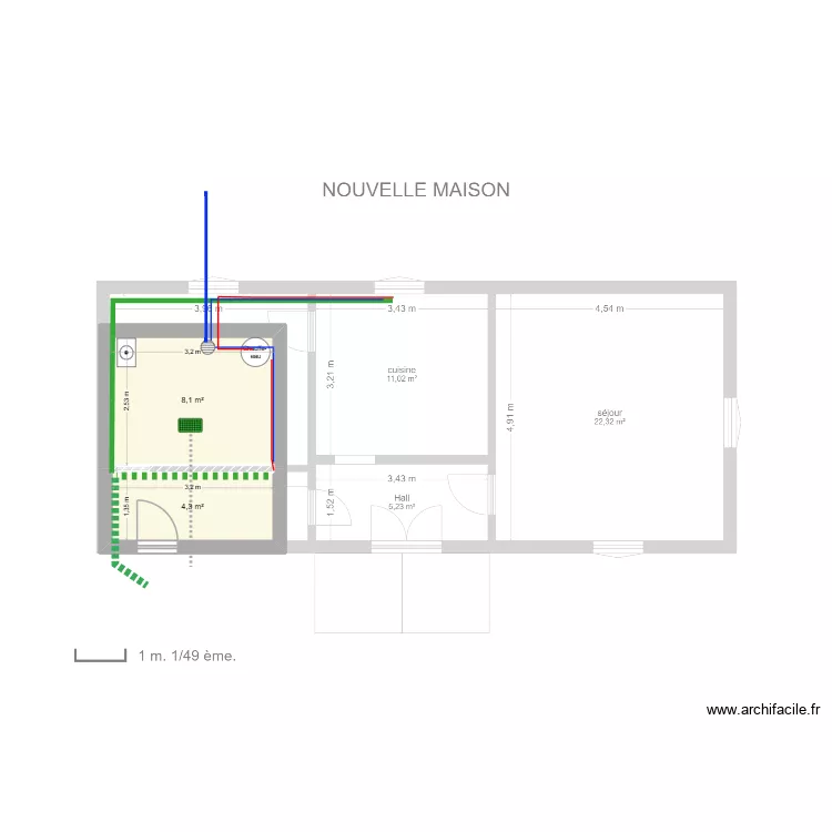 S/SOLcanalisation. Plan de 2  et 12 m²