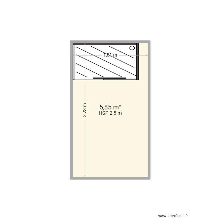 SDB bas. Plan de 1 pièce et 6 m2