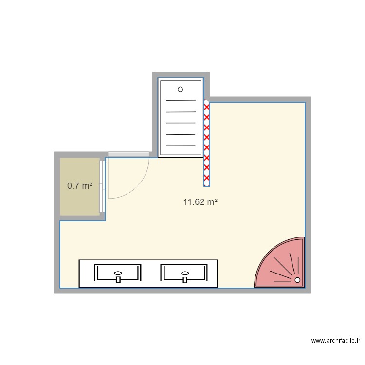GUILLAUME (étage). Plan de 2 pièces et 12 m2