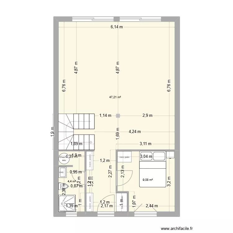 Maison V1. Plan de 3  et 61 m²