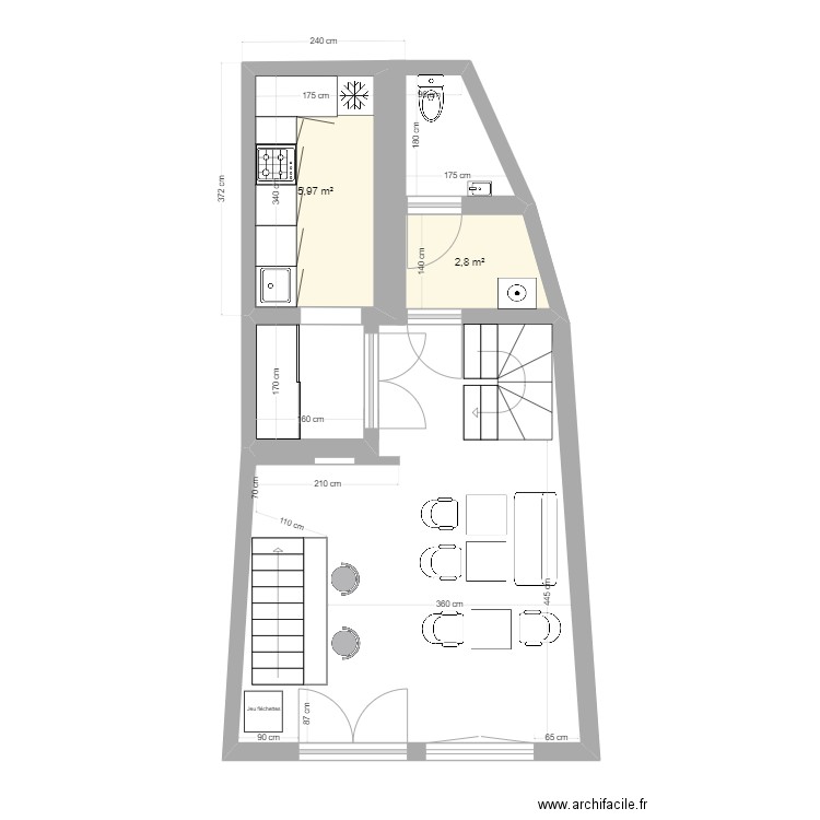 Saint-Hilaire. Plan de 2 pièces et 9 m2