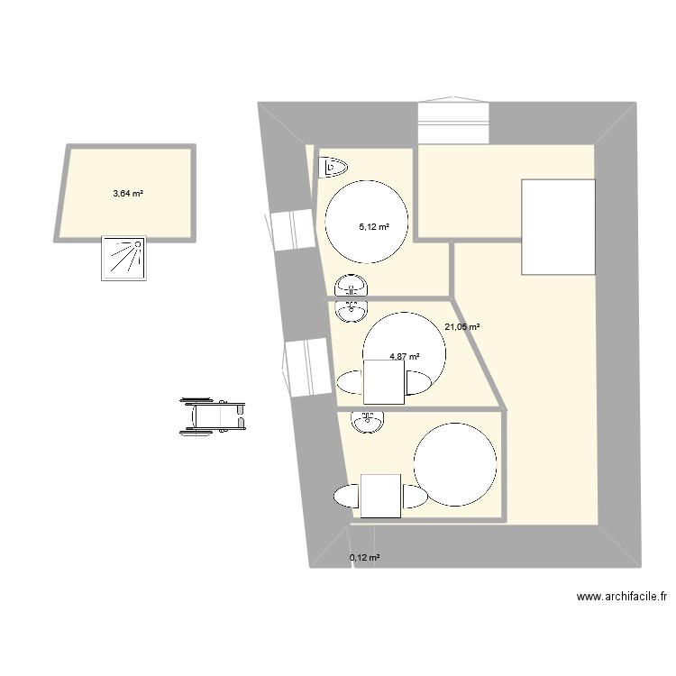 etage pharma. Plan de 5 pièces et 46 m2
