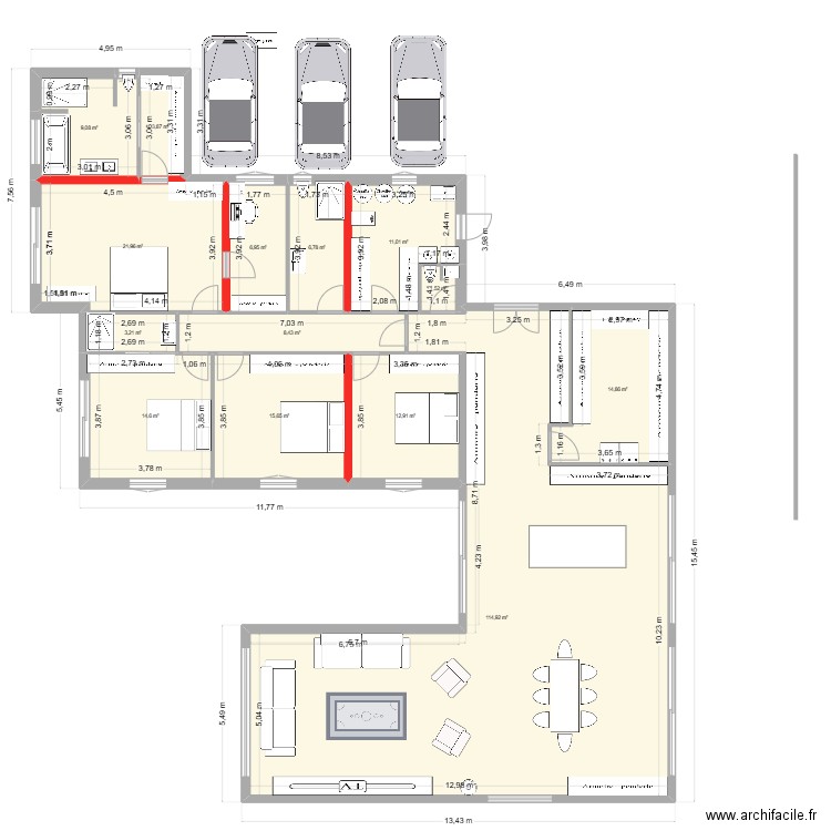 Prejet Resty Maison actuelle avec mur dimesion. Plan de 14 pièces et 246 m2