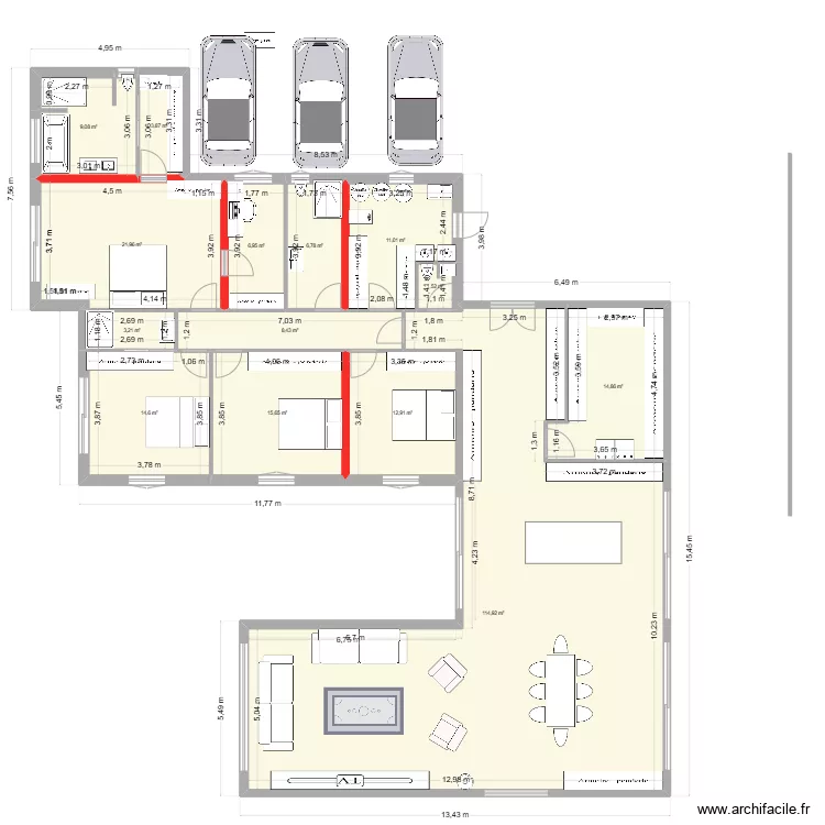 Prejet Resty Maison actuelle avec mur dimesion. Plan de 