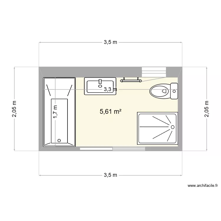salle de Bain. Plan de 1 pièce et 6 m²