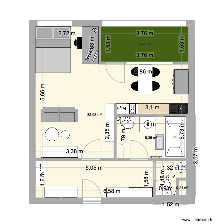 Appartements. Plan de 5 pièces et 46 m2
