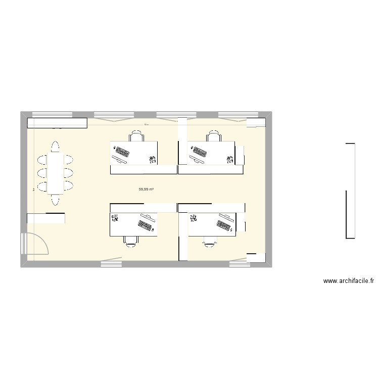 Plan Bureau 2. Plan de 1 pièce et 60 m2