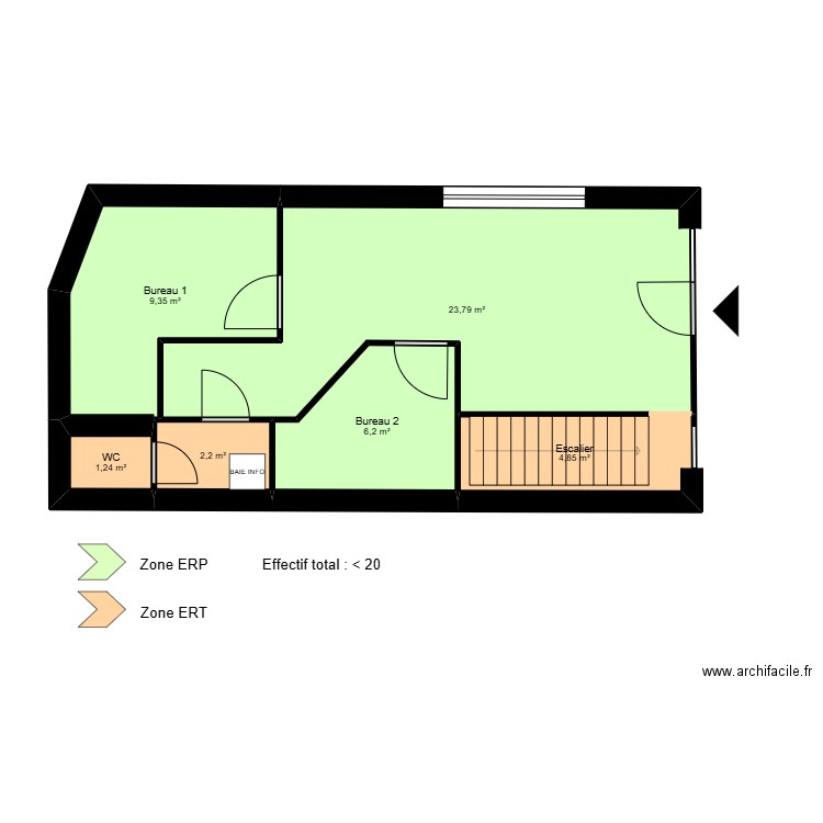 Béziers - ERP. Plan de 6 pièces et 48 m2