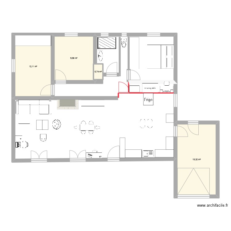 MAISON. Plan de 4 pièces et 38 m2