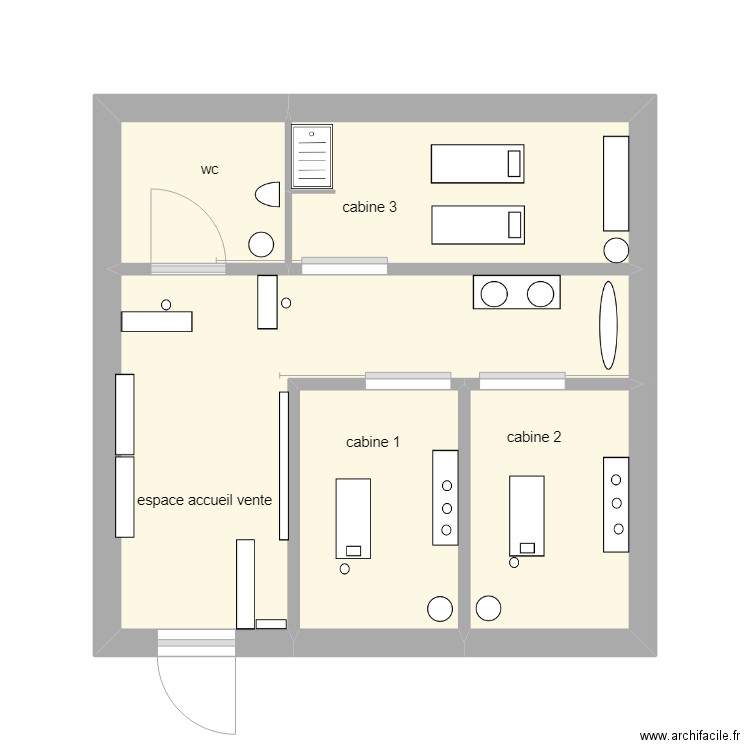 institut de beauté BH Sénas. Plan de 5 pièces et 21 m2