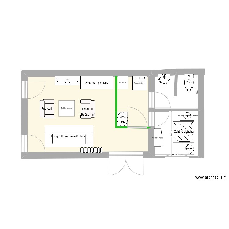 studio et douche. Plan de 0 pièce et 0 m2