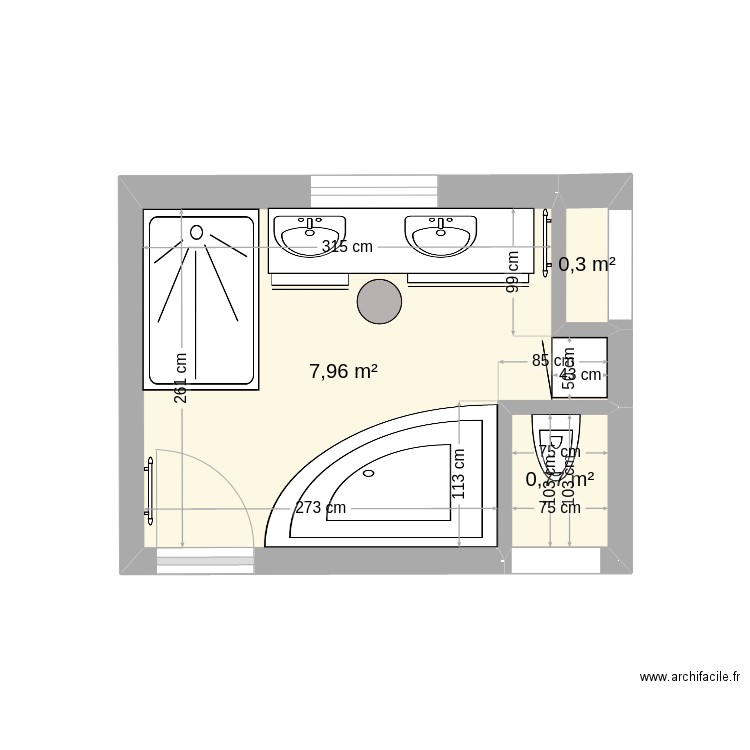 rénovation sdb version 2. Plan de 3 pièces et 9 m2