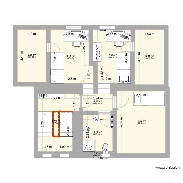 Appart Cure Combles. Plan de 9  et 60 m²