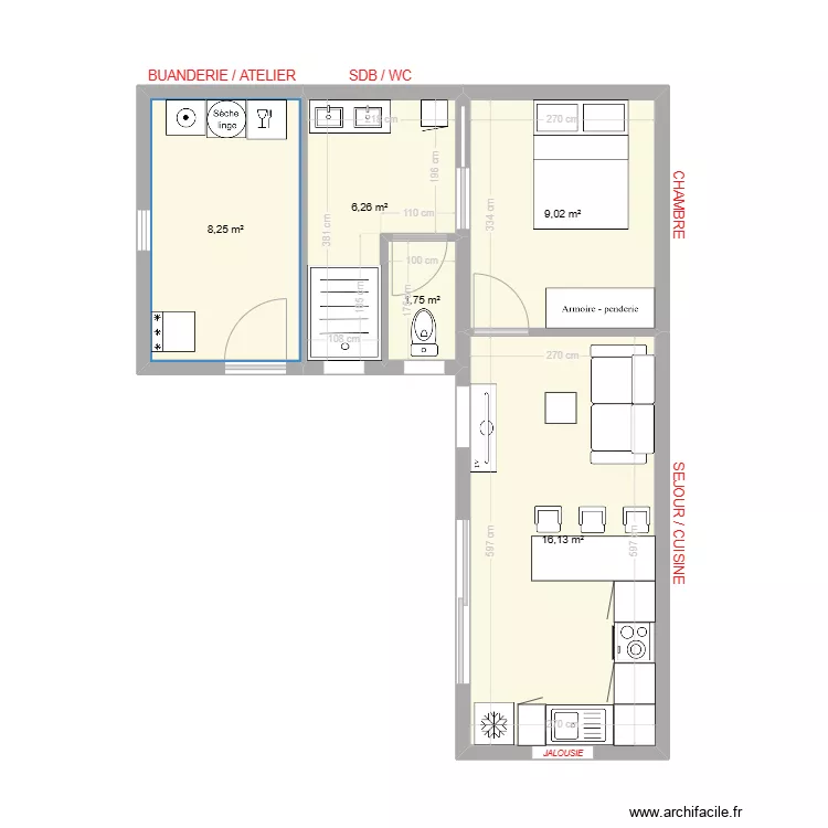 Studio. Plan de 