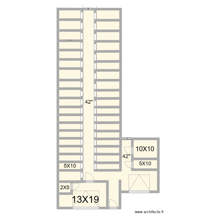 Entrepôt. Plan de 38 pièces et 170 m2