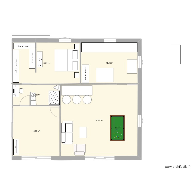 extension 1. Plan de 5 pièces et 92 m2
