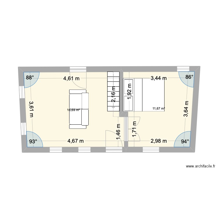 salon 2. Plan de 2 pièces et 28 m2