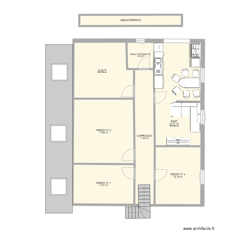 PLAN SOUS SOL modifier. Plan de 8 pièces et 97 m2
