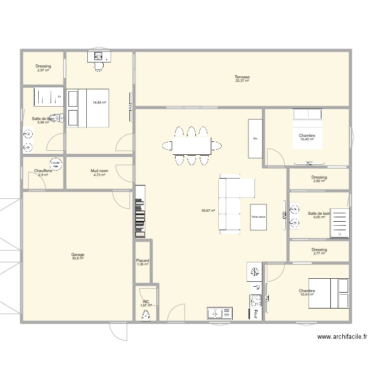 Projet construction 3. Plan de 15 pièces et 183 m2