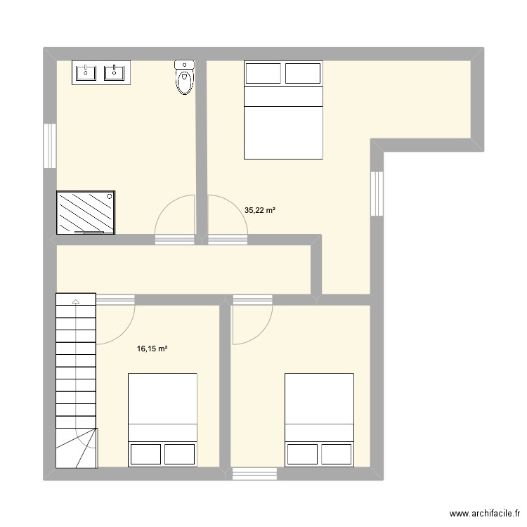 etage 2. Plan de 2 pièces et 51 m2