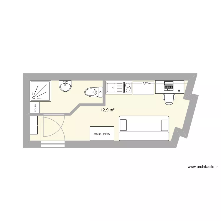 Studio Oloron. Plan de 1  et 13 m²